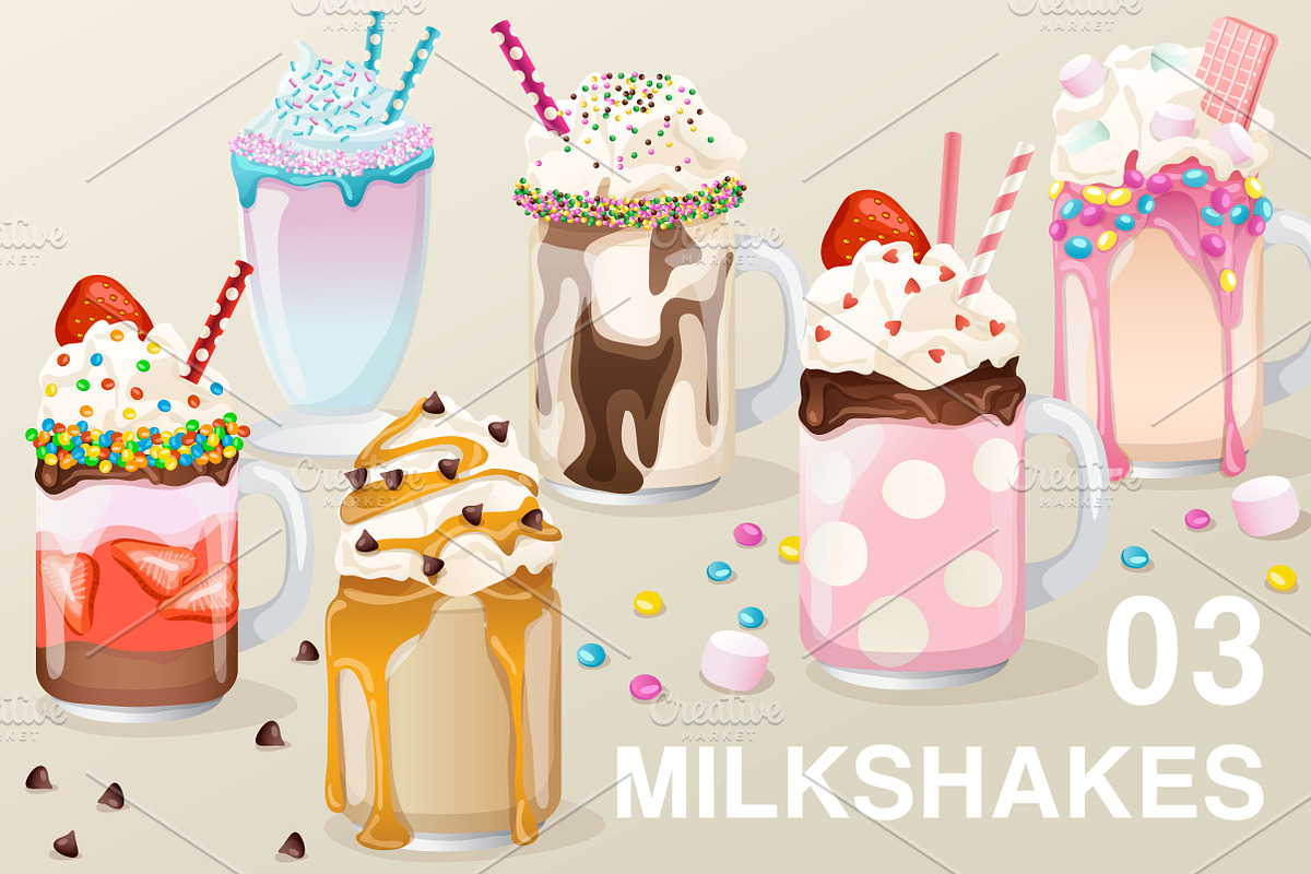 Set of Fancy Milkshakes03, an Object Graphic by Daraon