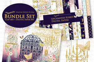 Enchanted Forest Clipart Pattern Set