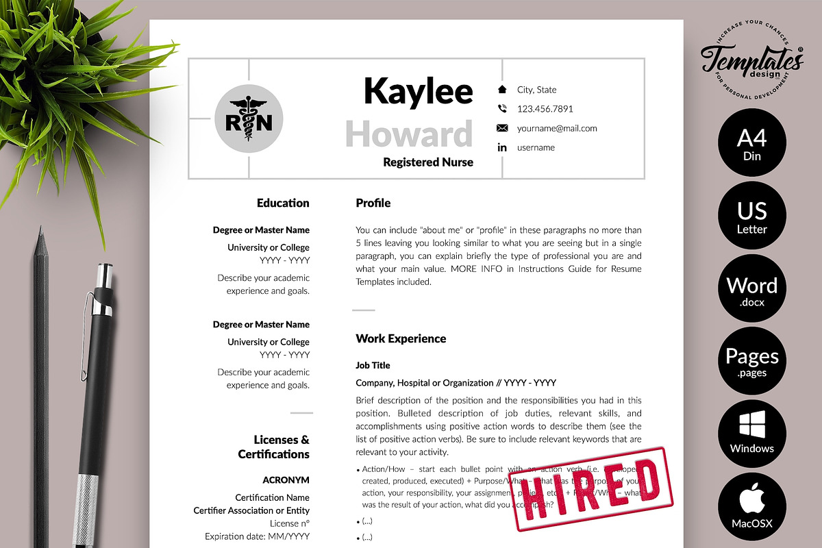 Nurse Resume Design / CV - Kaylee, a Resume Template by Templates Design Co. (Photo 1 of 17)