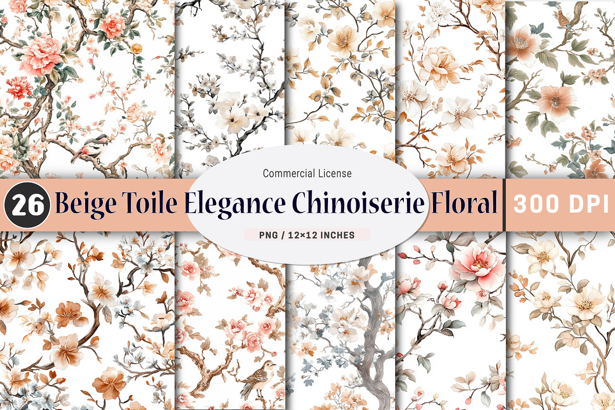 Toile Elegance Chinoiserie Floral, a Pattern Graphic by SinaCreation (Photo 1 of 5)