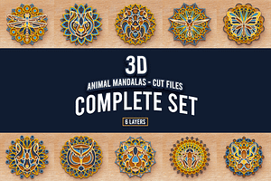 10 Animal Mandalas Set - Laser cut