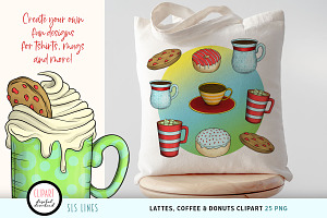 Coffee, Tea & Donut Clipart