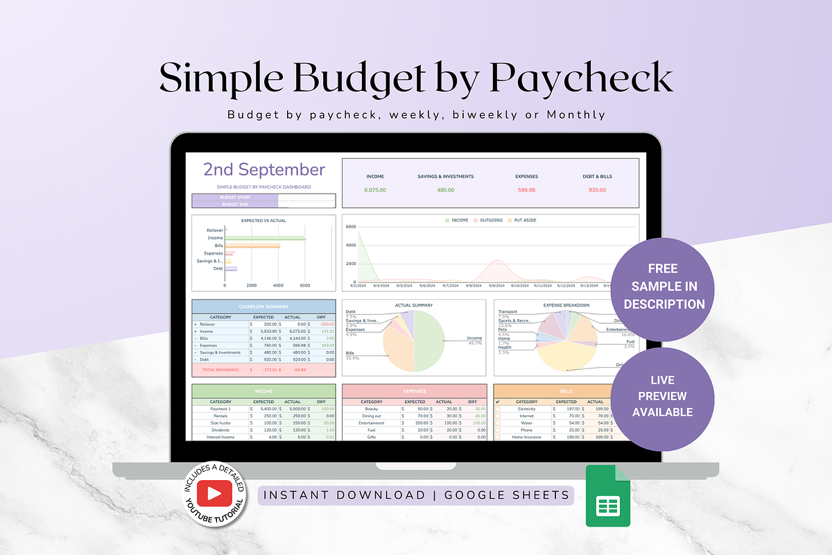 Simple Paycheck Budget - Pastel, a Templates & Theme by The Creative Plans co (Photo 1 of 10)