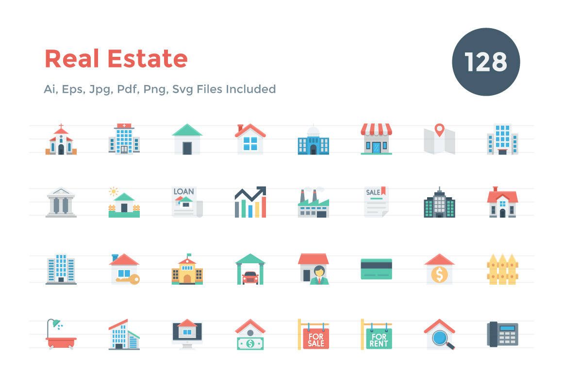 128 Flat Real Estate Icons, a Duotone Icon by Creative Stall