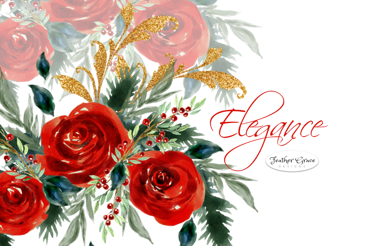 Watercolor Red Flowers - Christmas, an Illustration by Feather Grace Designs (Photo 2 of 12)
