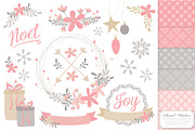Pink Christmas Wreaths & Patterns, an Illustration by Amanda Ilkov (Thumbnail 1 of 5)