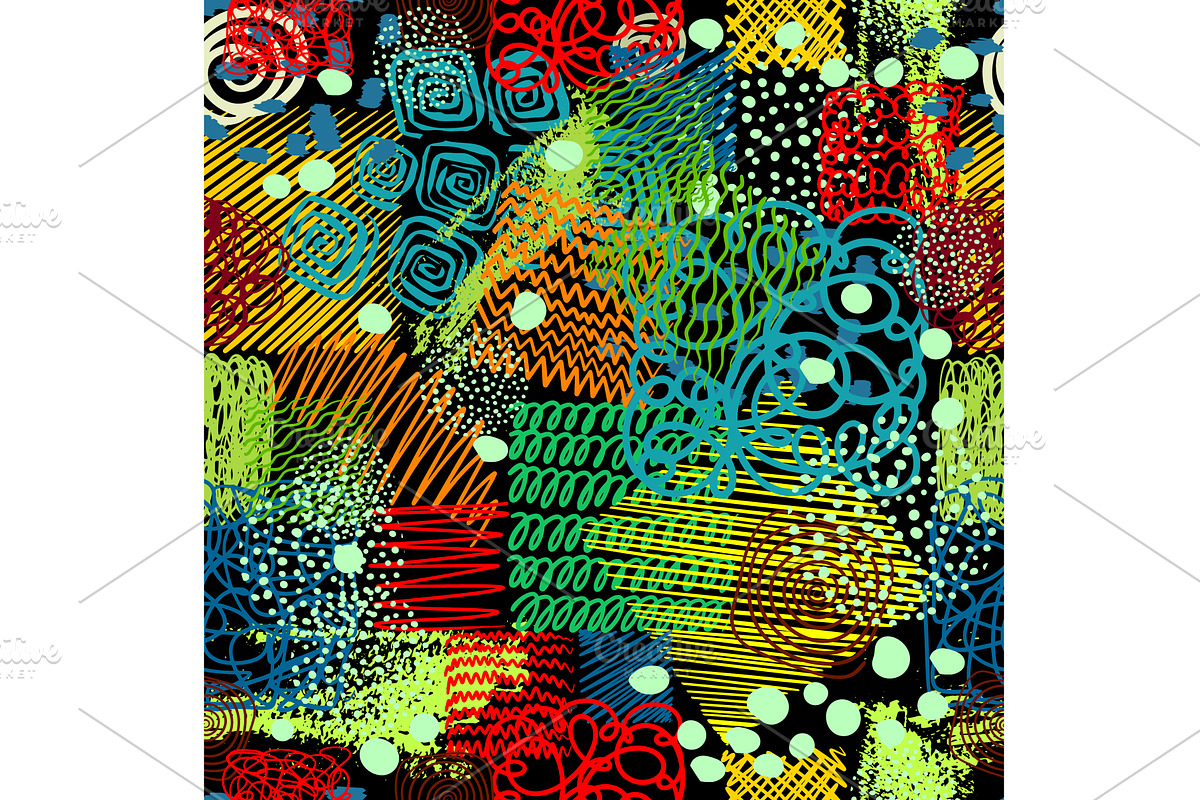 Fun colorful line doodle seamless, an Illustration by Nenahliadava Design