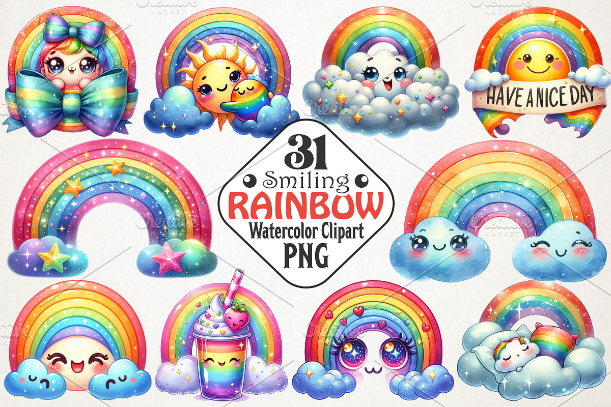 Smiling Rainbow Digital Sticker, an Illustration by RobertsArt (Photo 1 of 7)