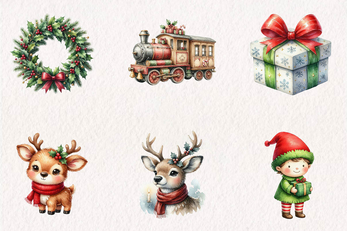 Cute Watercolor Christmas Clipart, a Seasonal Illustration by CreationArt (Photo 2 of 7)