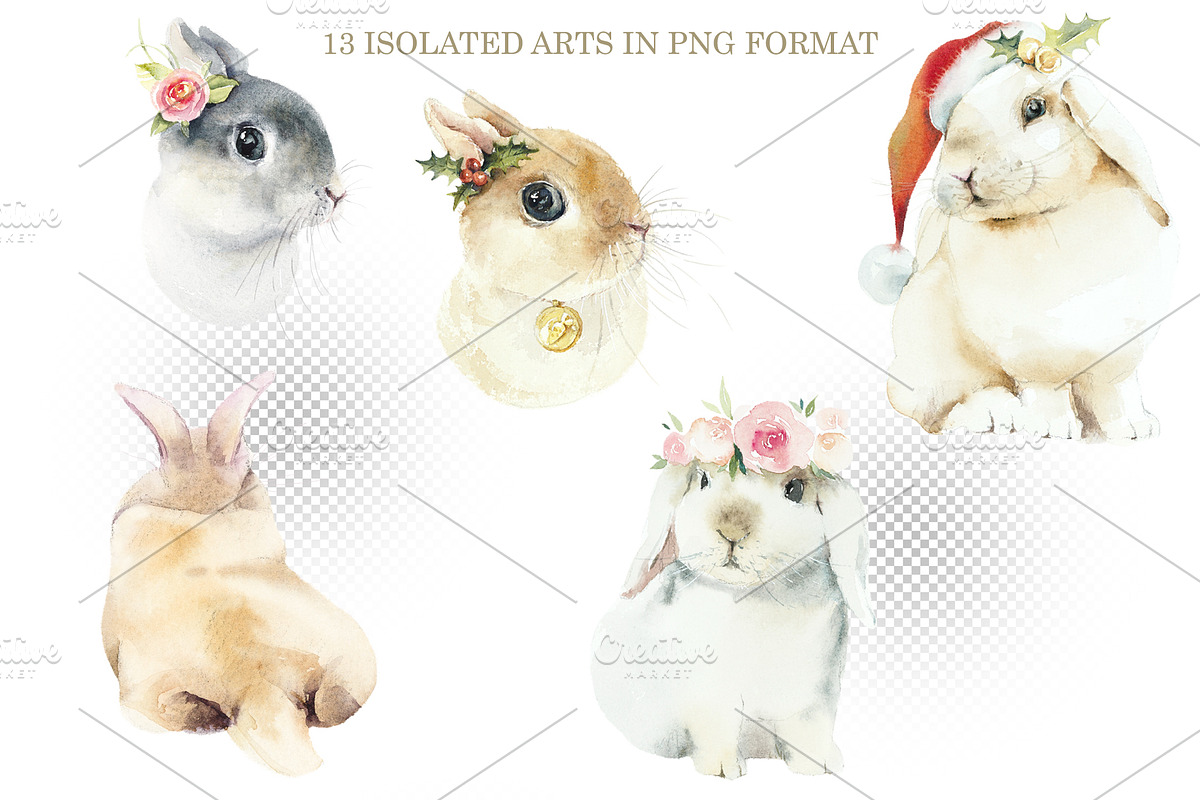 Watercolor Set Rabbits, an Animal Illustration by Budogoshch (Photo 3 of 9)