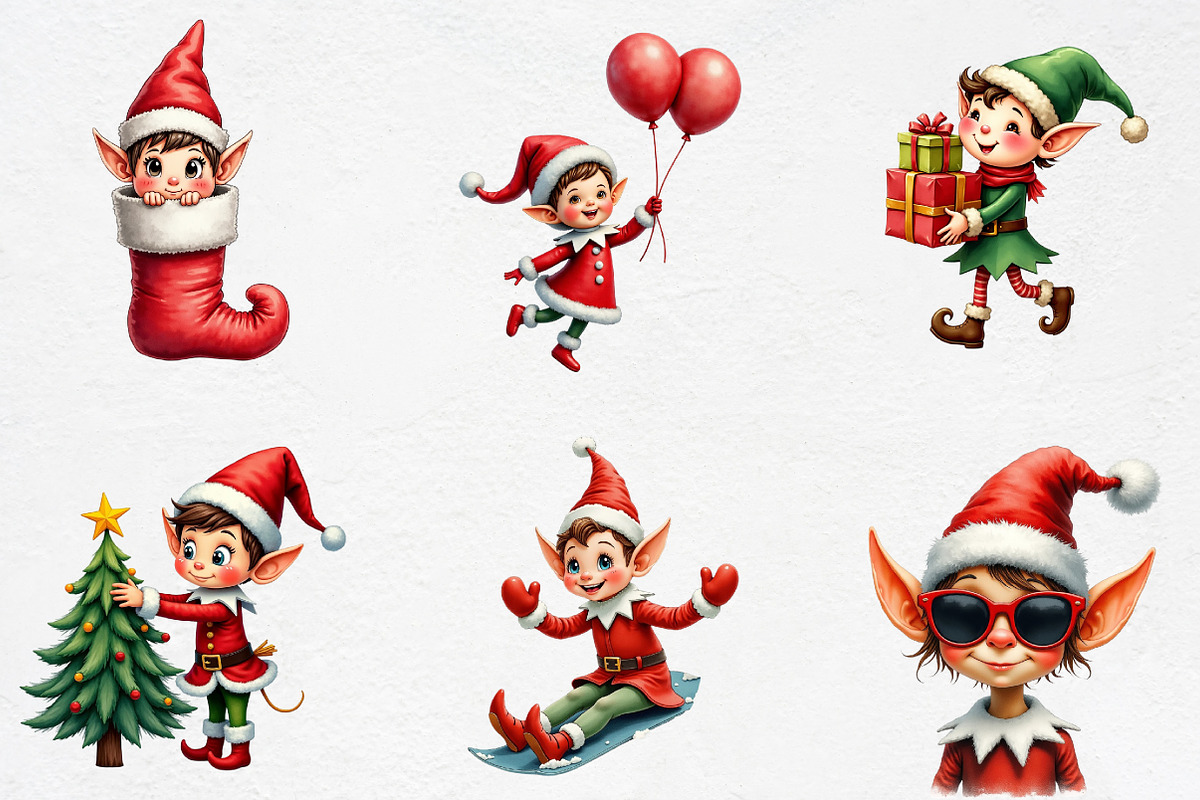 Christmas Elf Clipart, Christmas Cli, an Illustration by CrexoraLab (Photo 2 of 5)