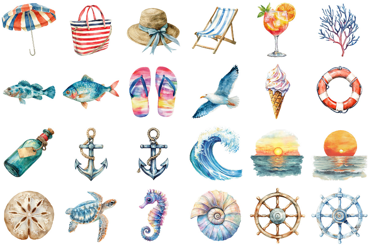 Summer Coastal Nautical Clipart, an Illustration by designcity5 (Photo 2 of 5)