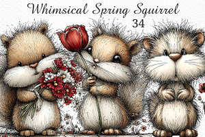 Whimsical Spring Squirrel Clipart, an Illustration by Craft Nest