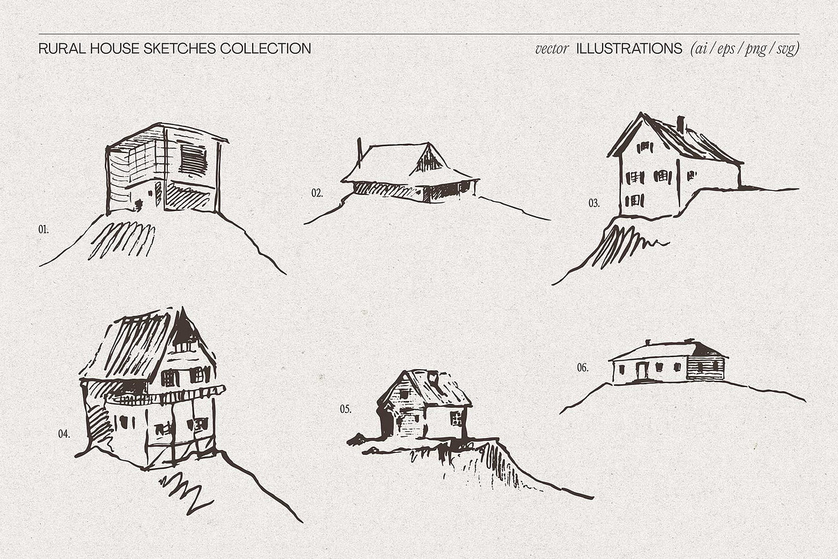 Rural House Sketches Collection, an Object Illustration by TheMountBirdStudio (Photo 5 of 6)