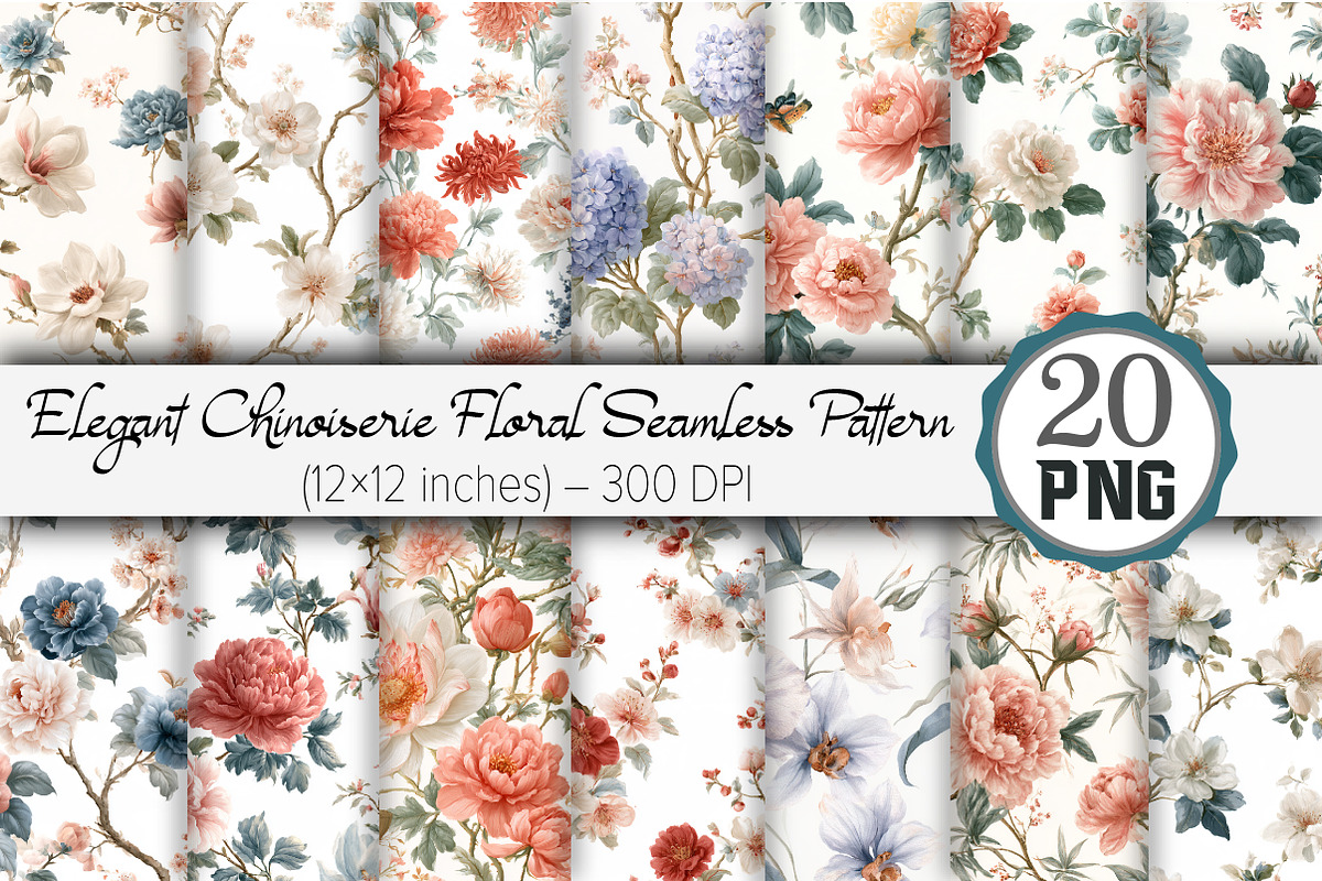 Elegant Chinoiserie Floral Seamless, a Pattern Graphic by Design Market (Photo 1 of 4)