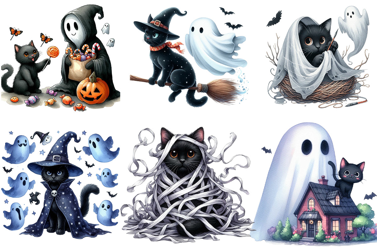 Funny Halloween Black Cat Ghost, an Illustration by DreamArtGraphic (Photo 4 of 5)
