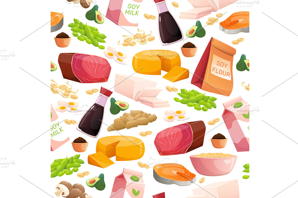 Protein products seamless pattern, a Food Illustration by Vectorbuum