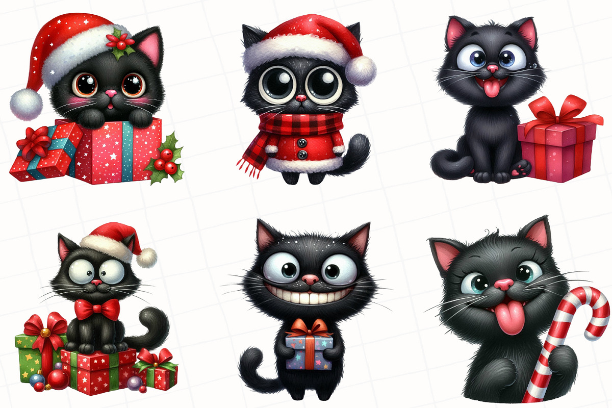 Christmas Funny Black Cat Clipart, an Illustration by OK Design (Photo 4 of 5)