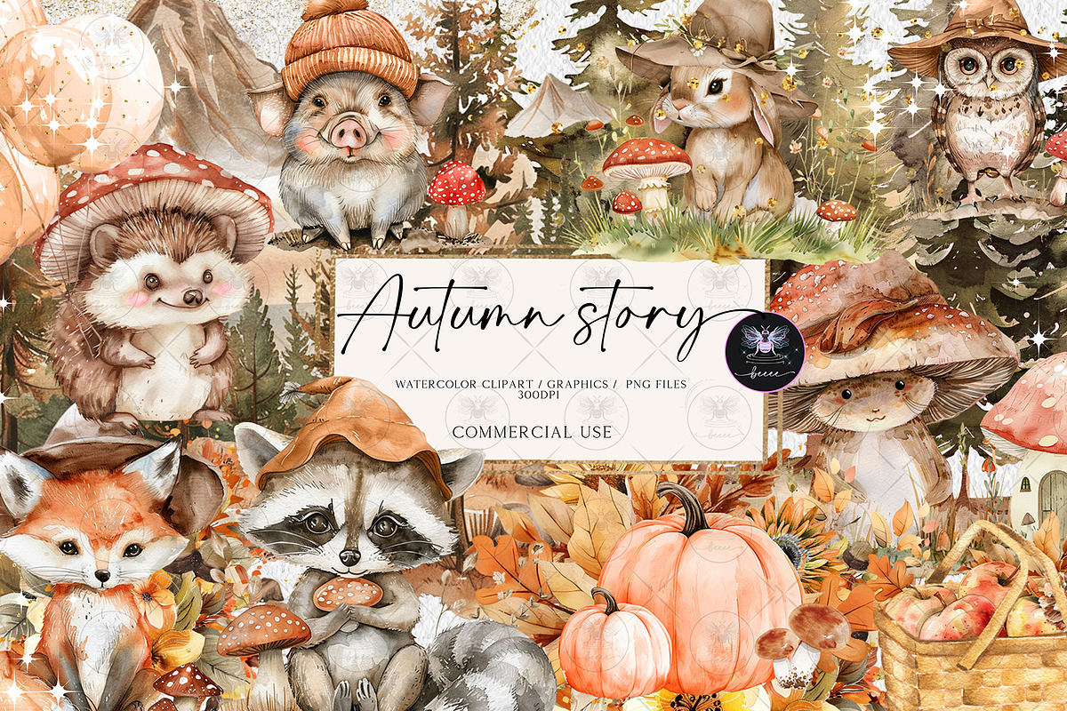Woodland Animals Fall Clipart, an Illustration by BigCakeBee (Photo 1 of 4)