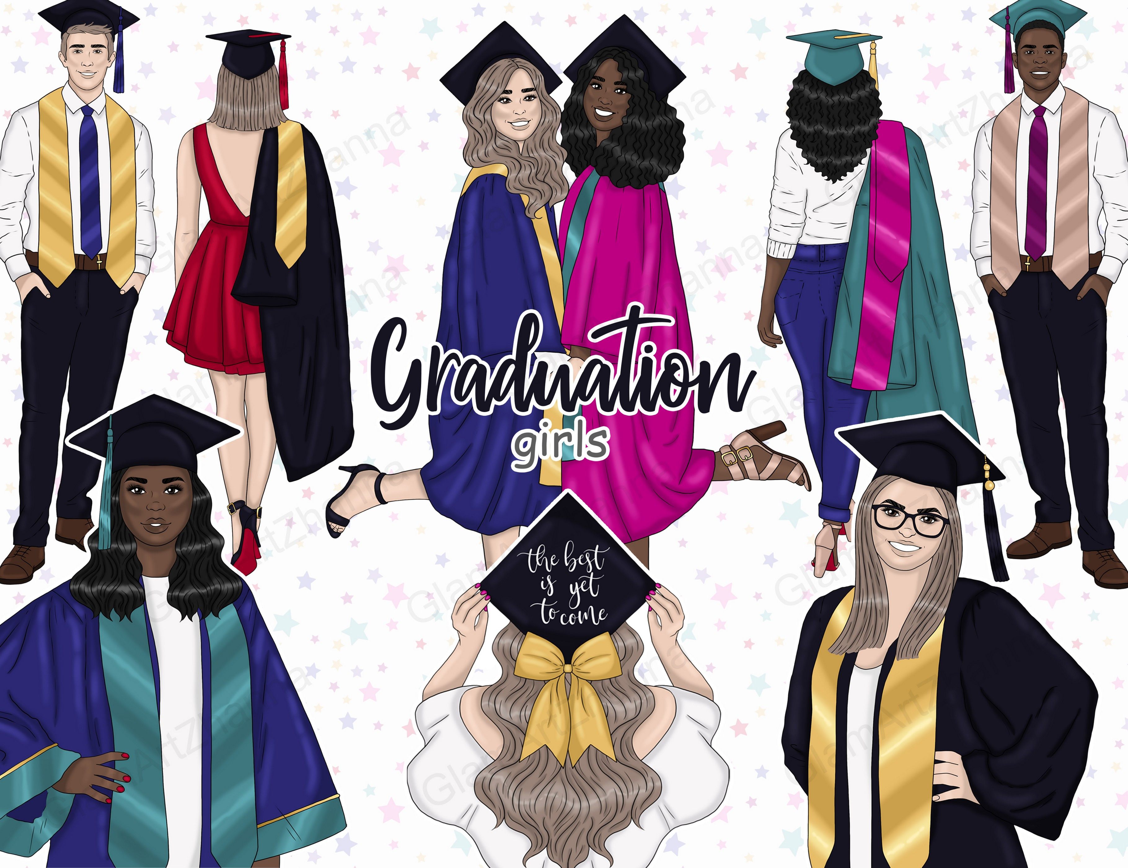 Graduation Girls Clipart, an Education Illustration by GlamArtZhanna