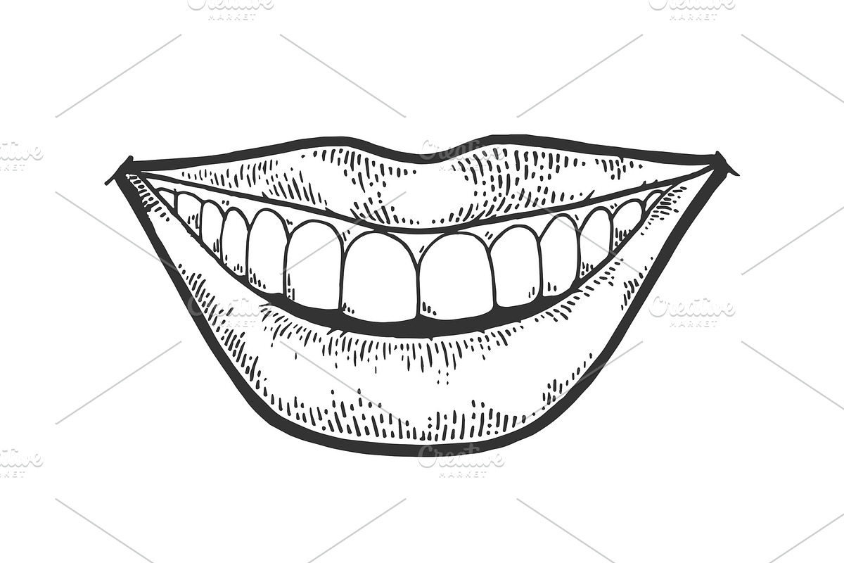 Female smile mouth sketch vector, an Illustration by AlexArt