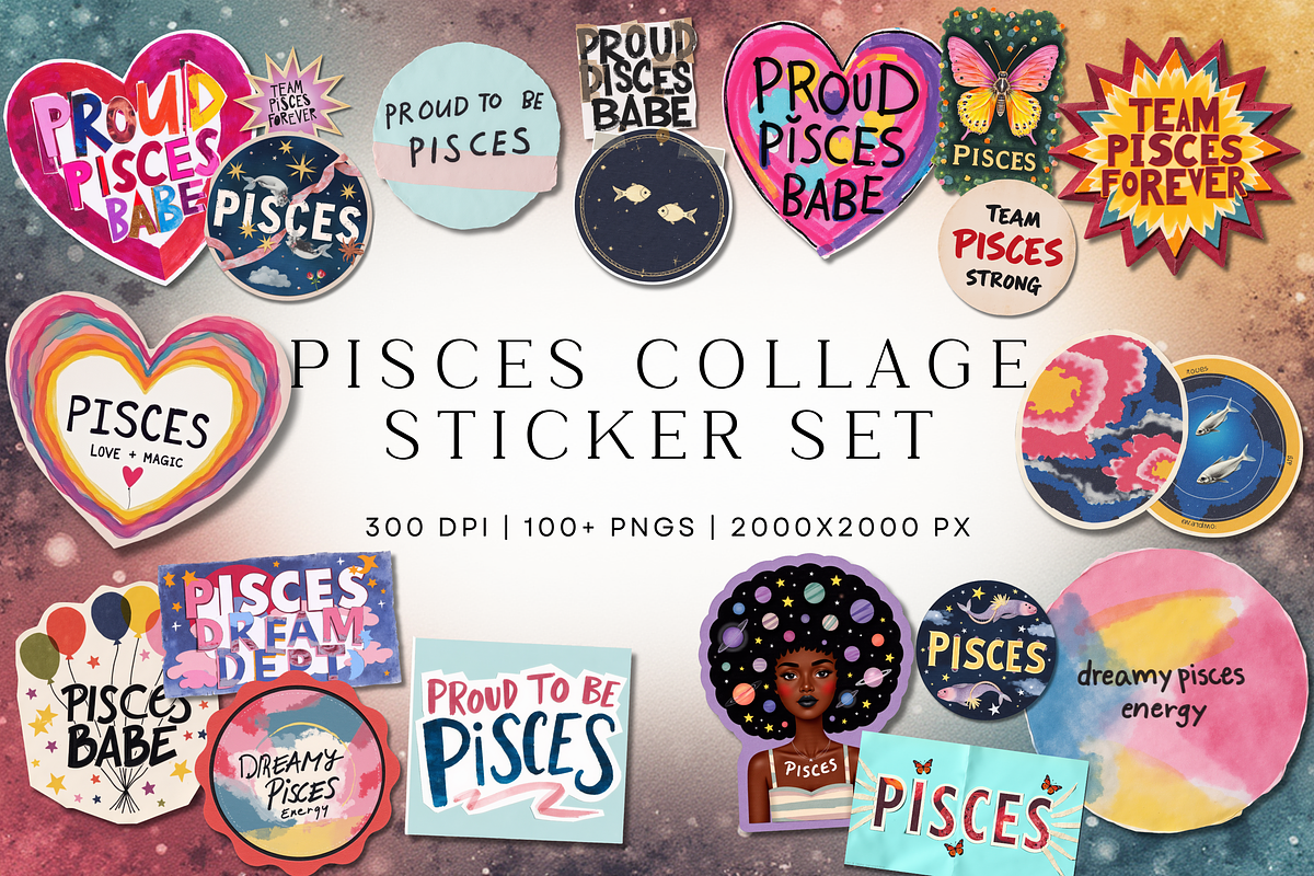 Pisces Editorial Sticker Set, a Person Illustration by Jakayla Digital Co (Photo 1 of 10)