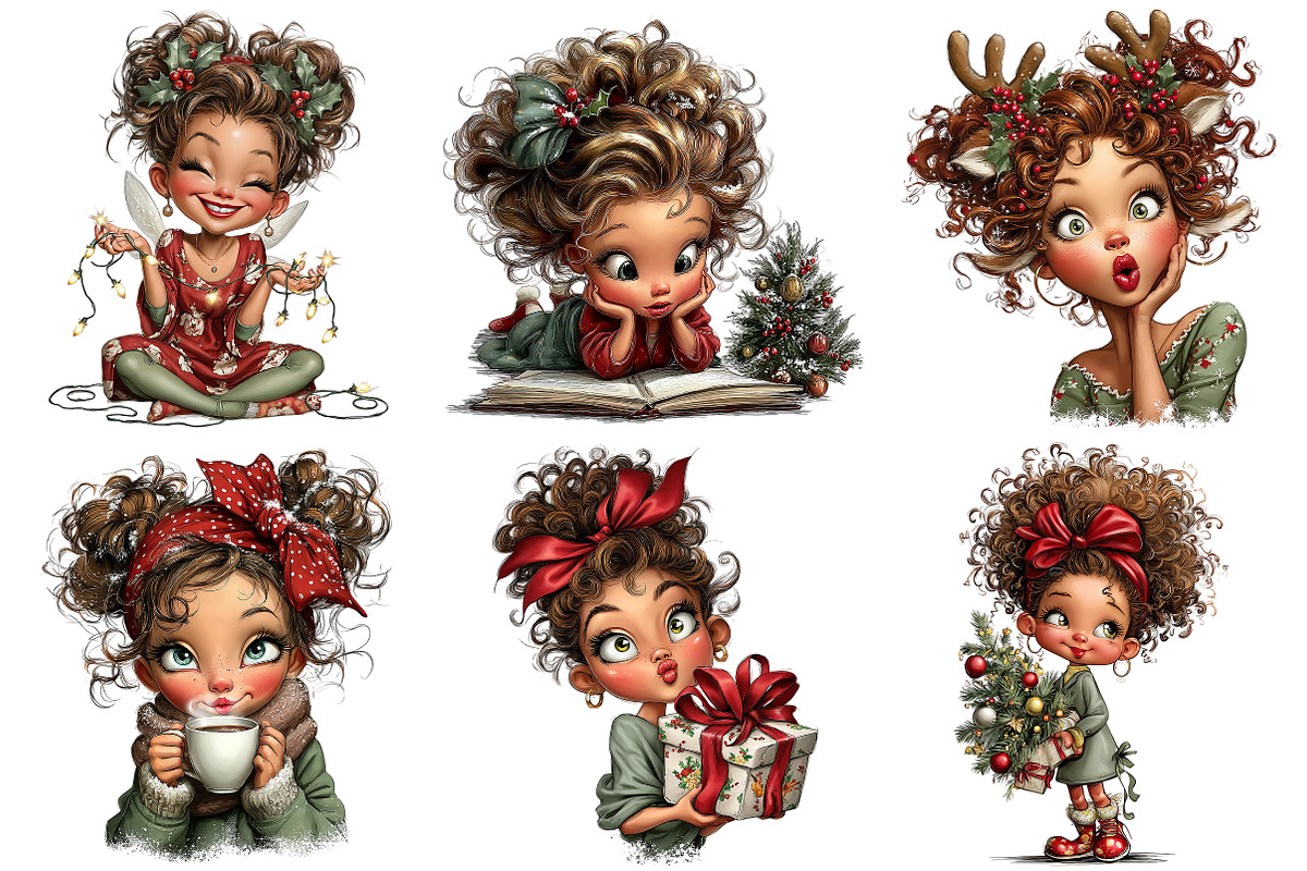 Whimsical Christmas Girl Clipart, an Illustration by Craft Nest (Photo 7 of 9)