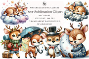 Watercolor Deer Sublimation Clipart, an Illustration by OK Design (Thumbnail 1 of 5)