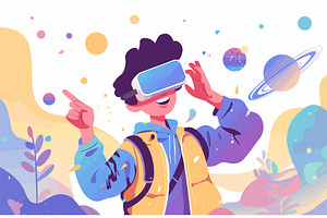 cartoon boy using vr glasses in, a Technology Illustration by LadadikArt