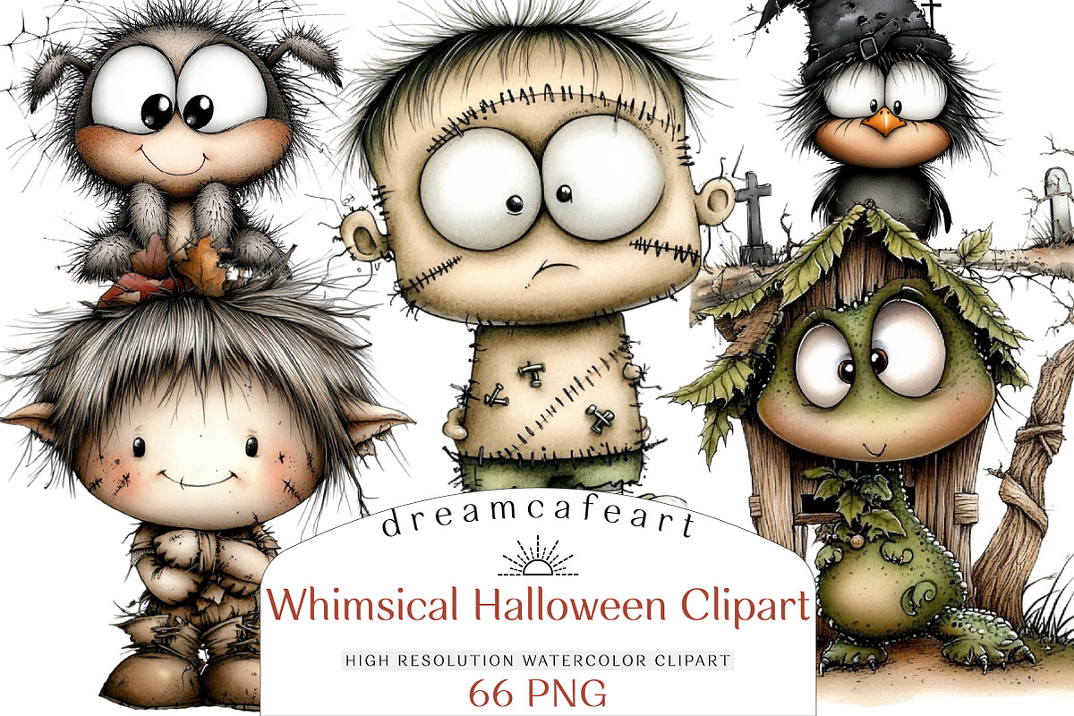 Whimsical Halloween Clipart Bundle, an Illustration by DreamCafeArt (Photo 1 of 8)