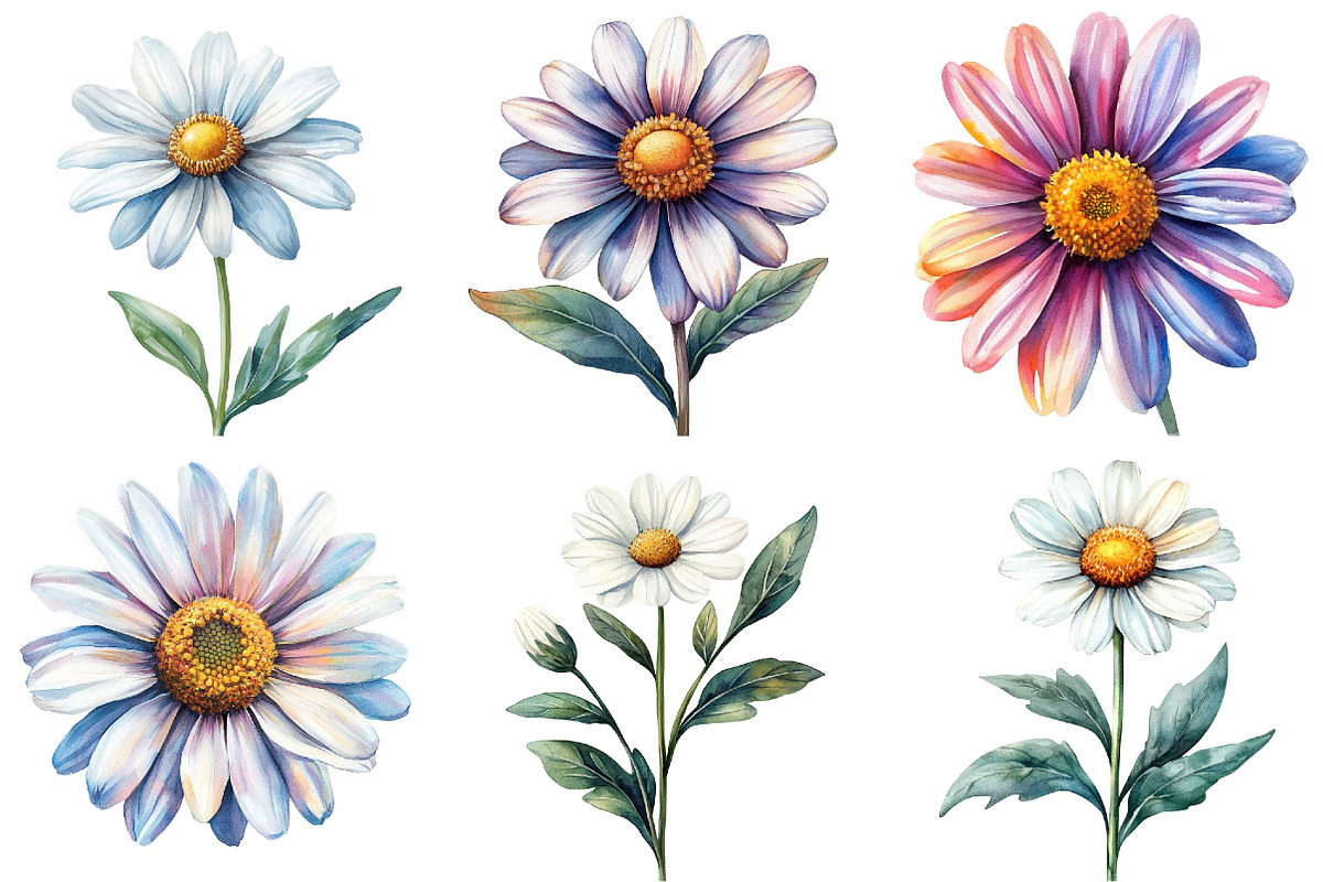 Watercolor Spring Daisy Flower Clipa, an Illustration by DreamPrint404 (Photo 7 of 7)