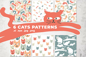 6 patterns with funny cats, a Pattern Graphic by pineart