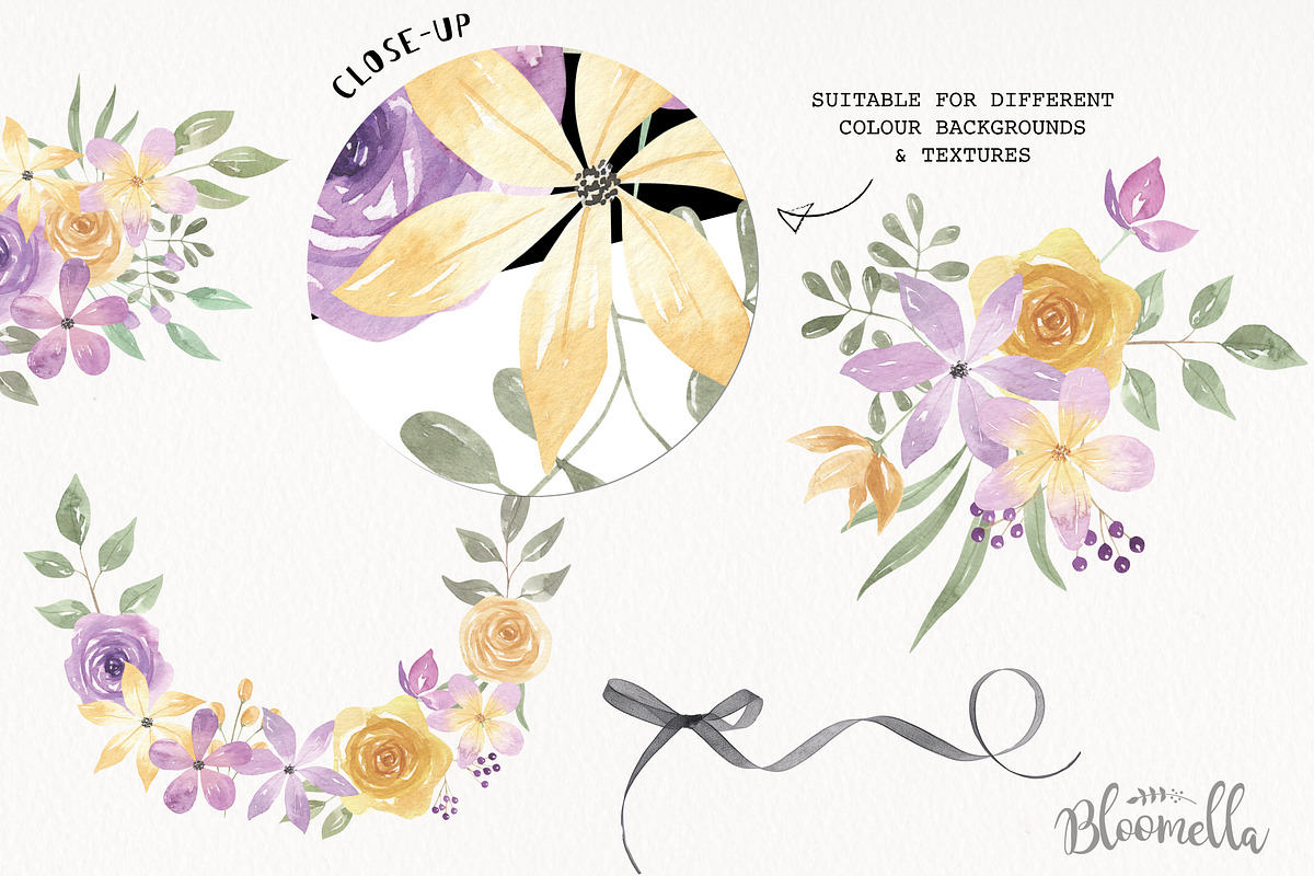 Watercolour Flowers Purple Lemon Kit, an Illustration by Bloomella (Photo 5 of 7)