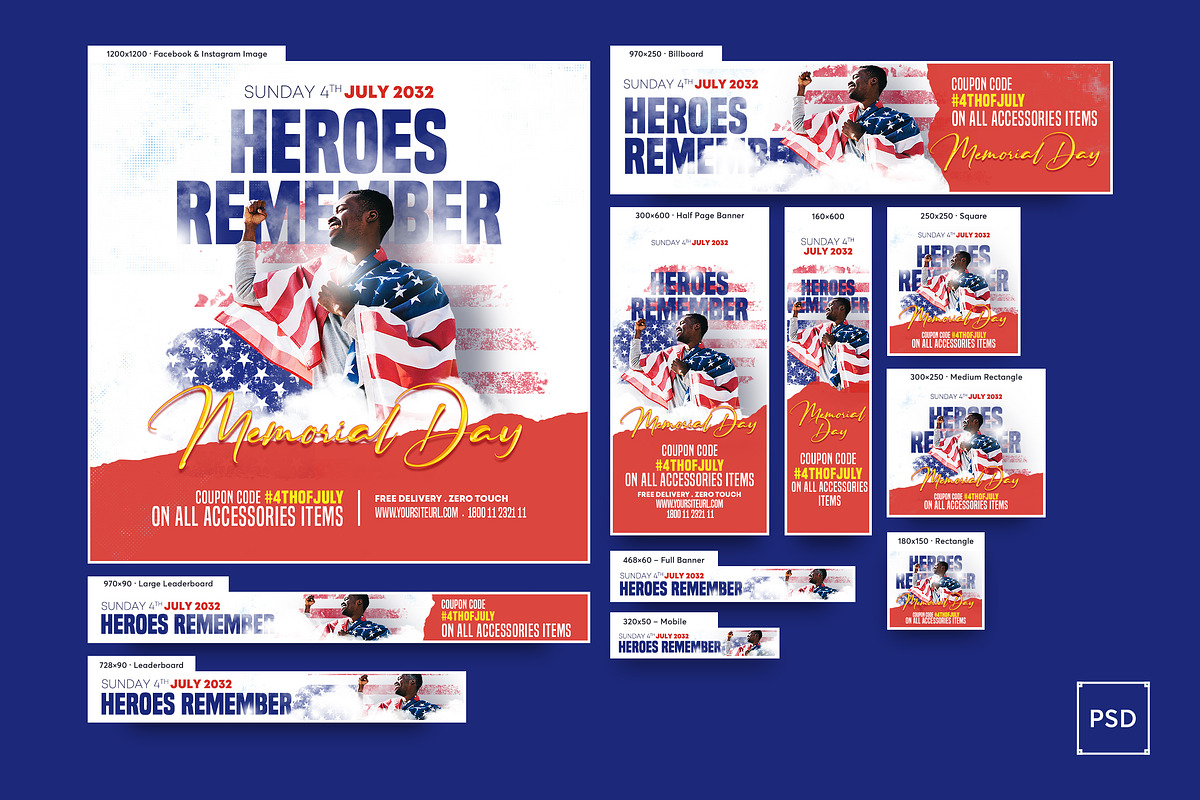 4th Of July Banners Ad, a Social Media Template by iDoodle Studio