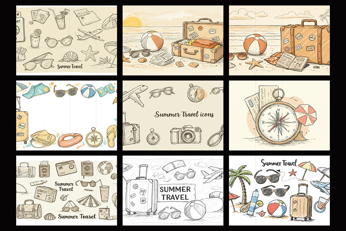 Summer Travel Doodle Pack –17 Sketch, an Object Illustration by 3d_model_tifotizi (Photo 2 of 3)