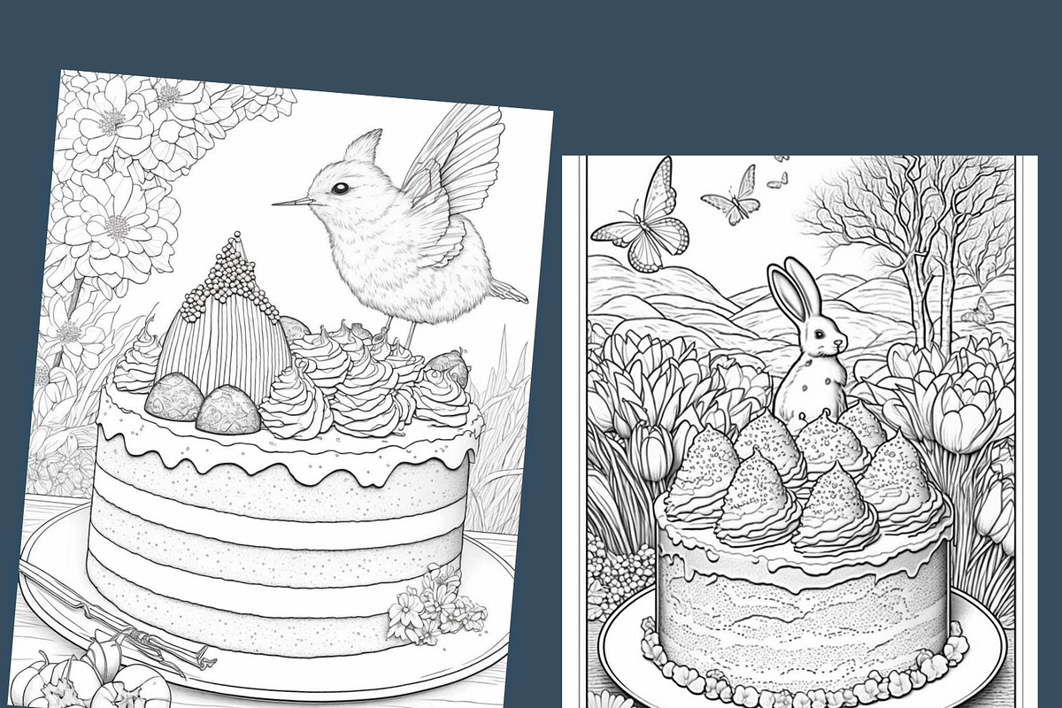Easter Cake Coloring Pages for Adult, a Seasonal Illustration by Sourcedigi (Photo 2 of 3)