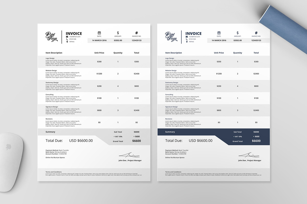 Invoice Template I, a Stationery Template by Print Forge (Photo 3 of 4)