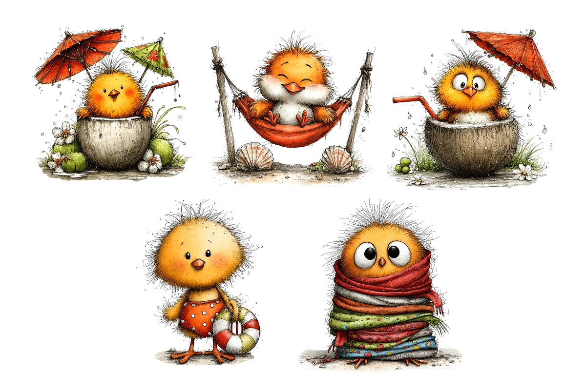 Beach Chick Watercolor Clipart, an Animal Illustration by Nicolle's Colorful Art (Photo 4 of 4)