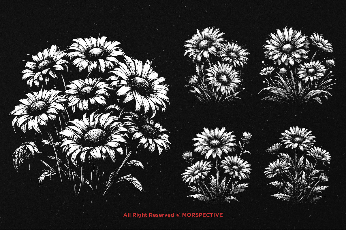 10 Bundle Dark Art Daisy Flower, an Illustration by Morspective (Photo 5 of 7)