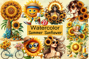 Summer Sunshine Sunflower Clipart, an Illustration by SVGArt