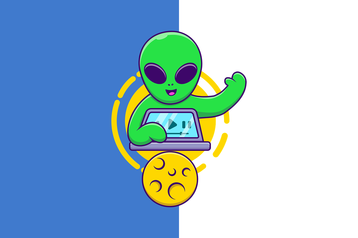 Cute Alien Playing Laptop Cartoon, a Work Illustration by Artstorystudio (Photo 2 of 3)