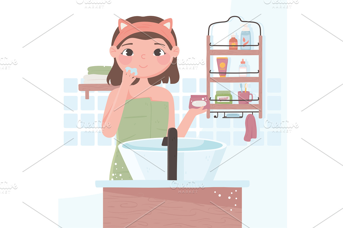 girl skincare routine, a Person Illustration by studiogstock