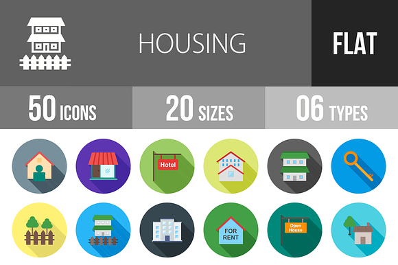 50 Housing Flat Shadowed Icons