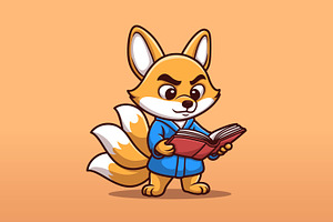 Clever Fox Reading Book Cute Cartoon, an Animal Illustration by Gumrega Studio