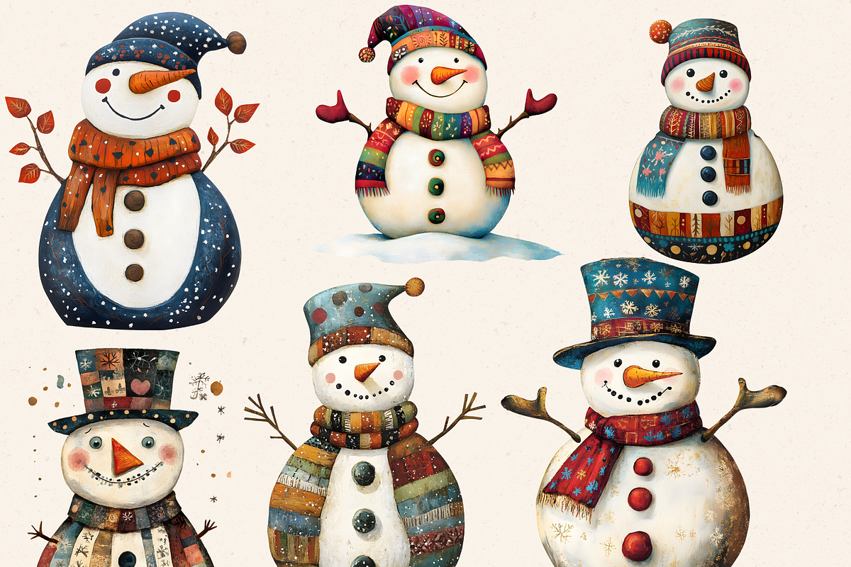 CUTE COLORFUL NURSERY SNOWMEN PACK, a Seasonal Illustration by Daring Digies (Photo 3 of 8)