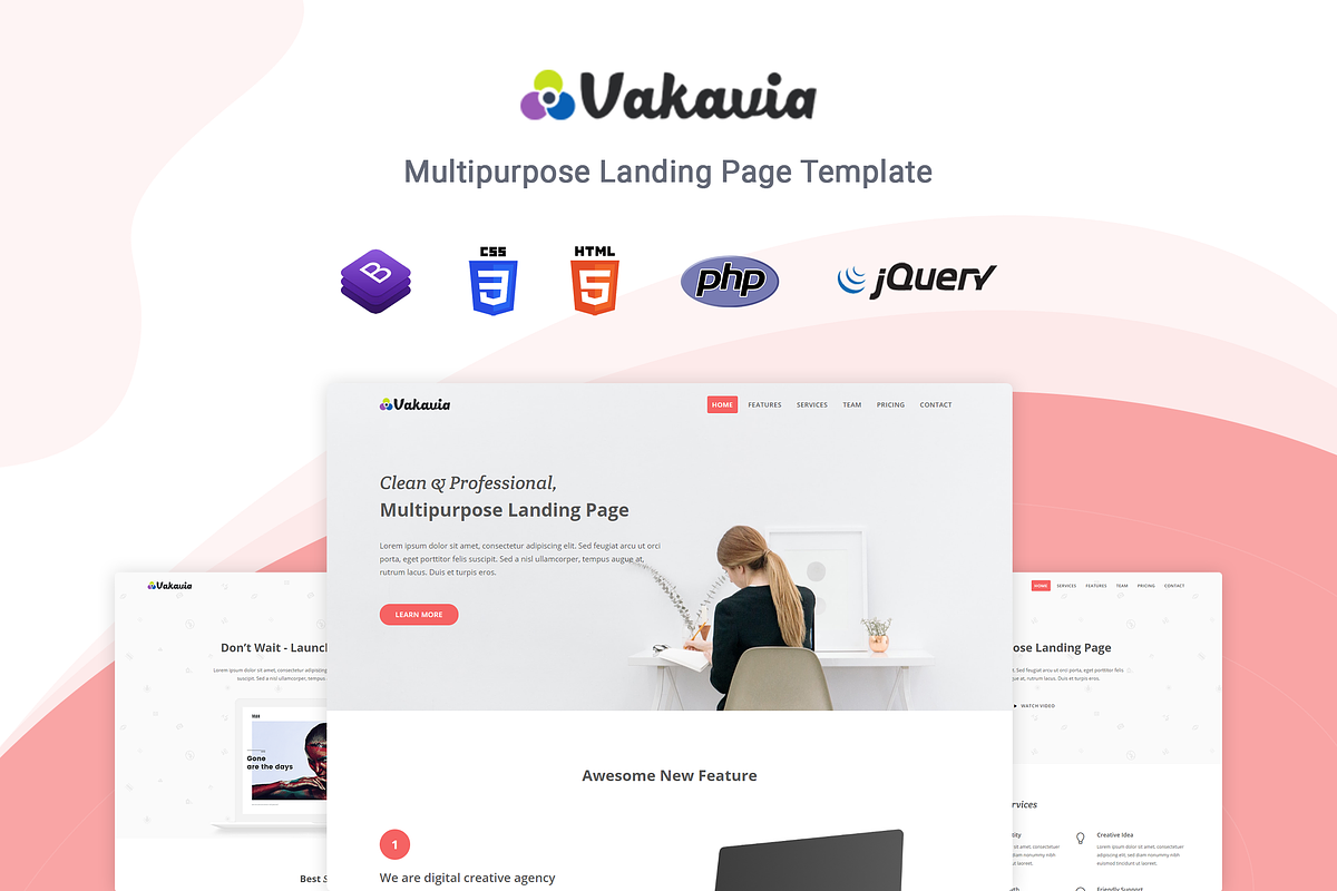 Vakavia - Multipurpose Landing Page, a Bootstrap Template by Pichforest Studio (Photo 1 of 4)
