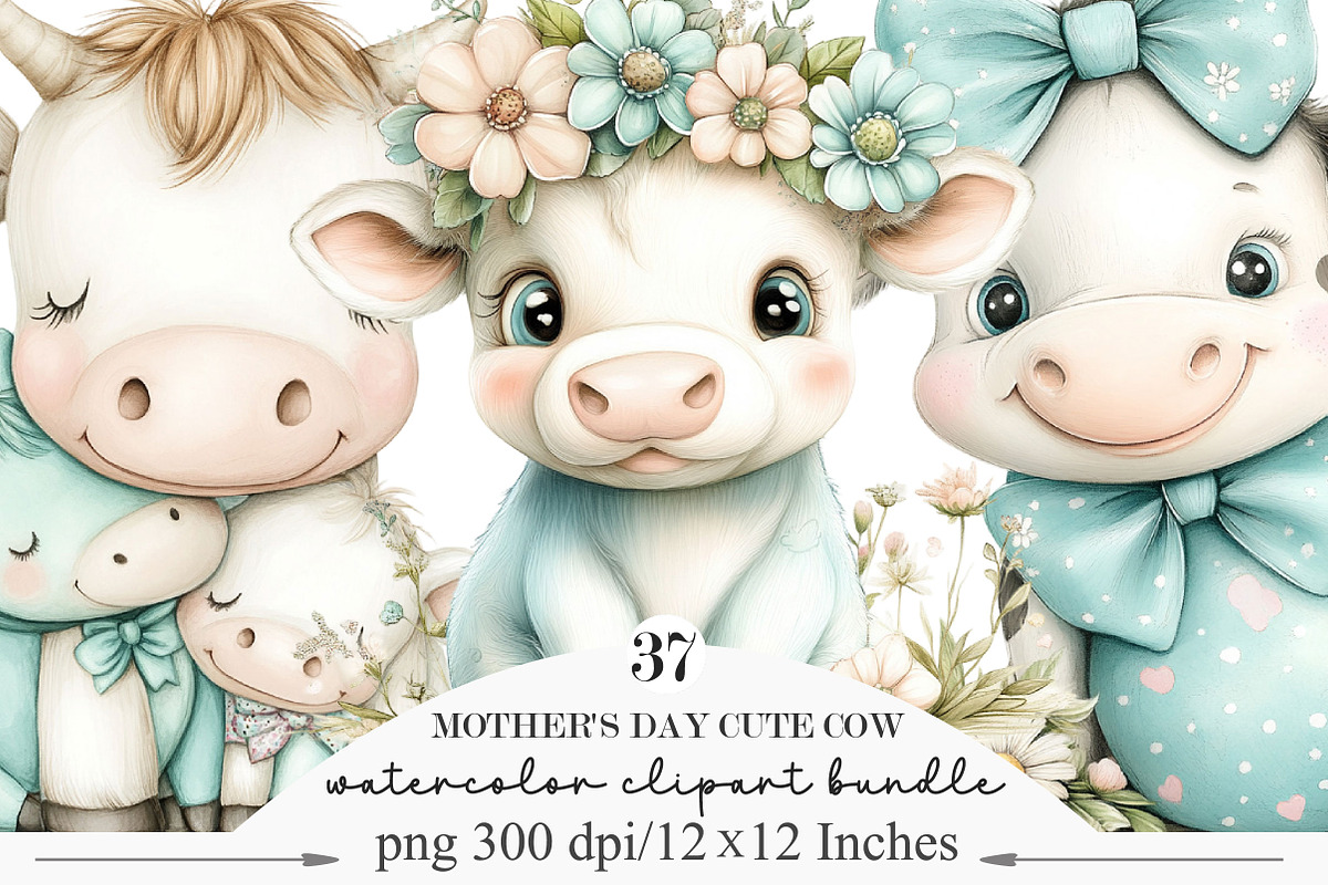 Mother's Day Cute Cow Clipart, an Illustration by Designking (Photo 1 of 5)