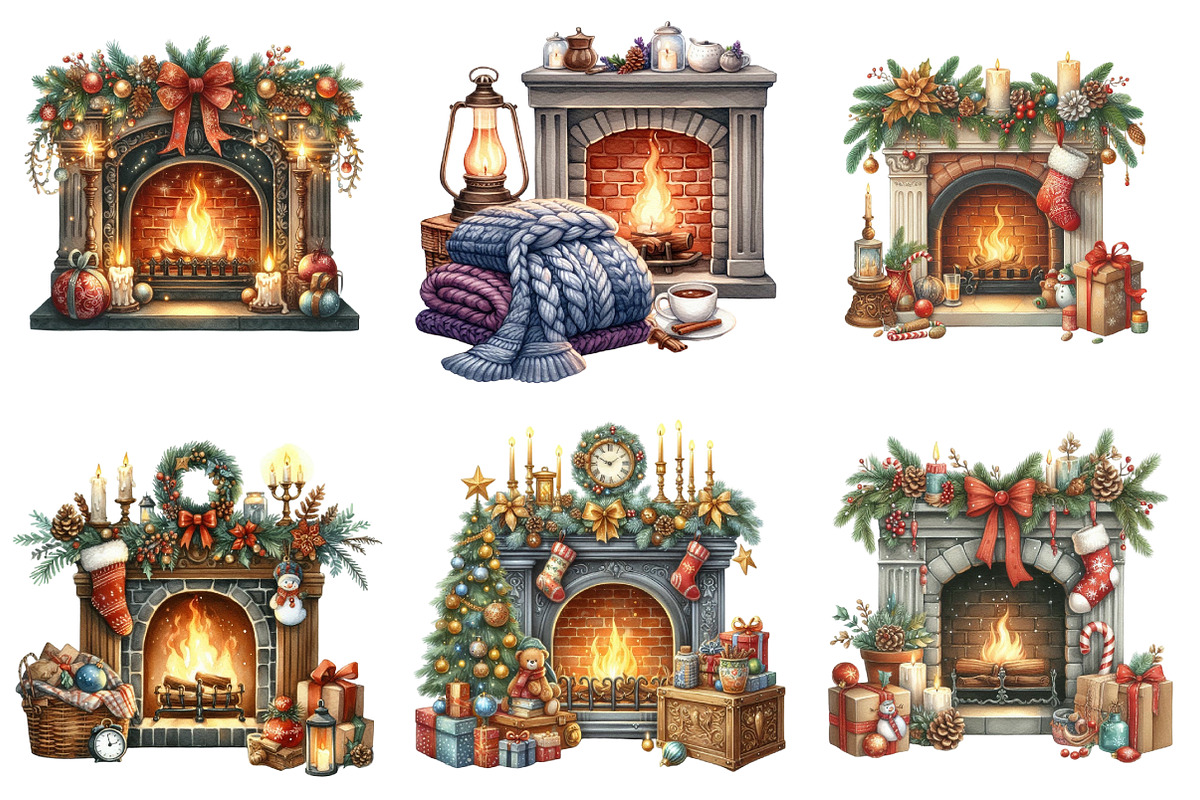 Christmas Fireplace Clipart, an Illustration by SinaCreation (Photo 5 of 7)