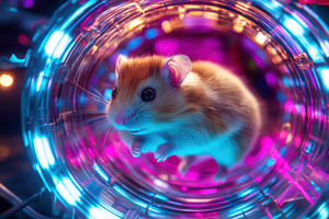 Hamster in Neon Wheel Fun Pet Night, an Animal Photo by Pixeness Studio