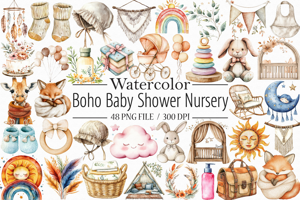 Baby Shower Clipart,Boho Nursery Cli, an Illustration by Libby Wishes (Photo 1 of 6)